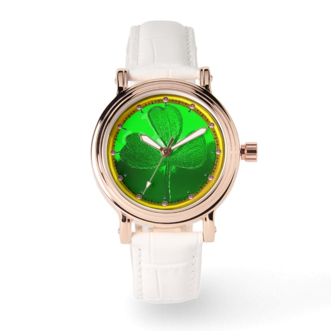 ST PATRICK'S DAY GREEN SHAMROCK GEMSTONE JEWEL WATCH (Front)