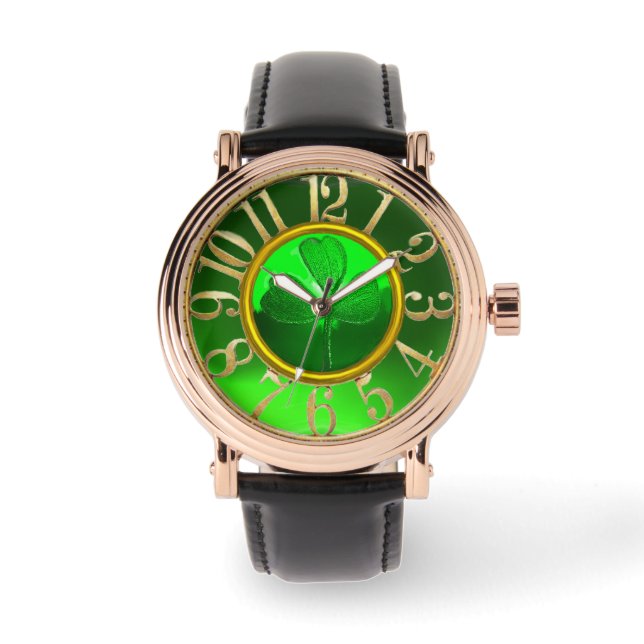 ST PATRICK'S DAY GREEN SHAMROCK GEMSTONE JEWEL WATCH (Front)