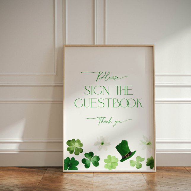 St. Patricks Day green shamrock Guestbook Pedestal Sign (St. Patricks Day green Guestbook Sign)