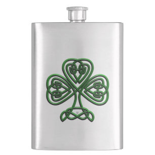 St Patricks Day Green Shamrock Hip Flask