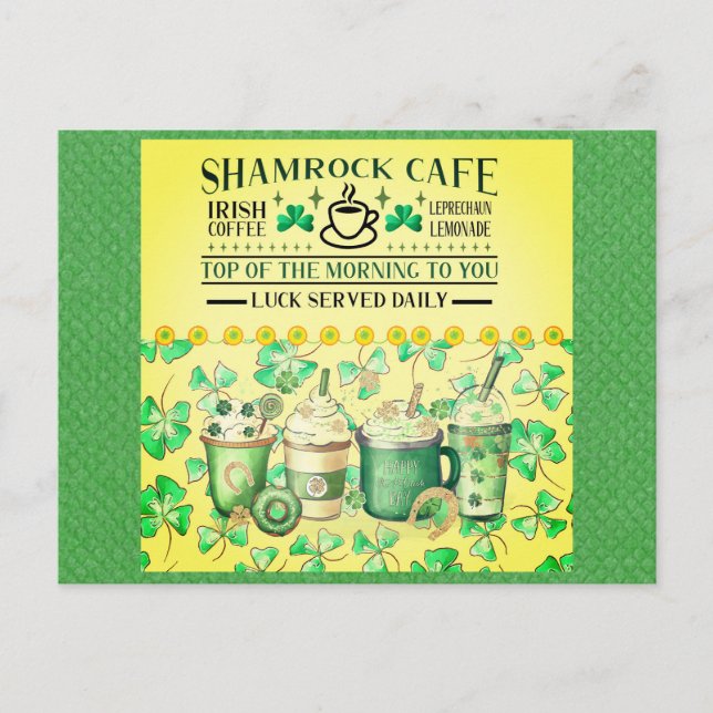 St Patricks Day Green Shamrock Irish Cafe Postcard (Front)