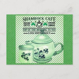 St Patricks Day Green Shamrock Irish Cafe Postcard