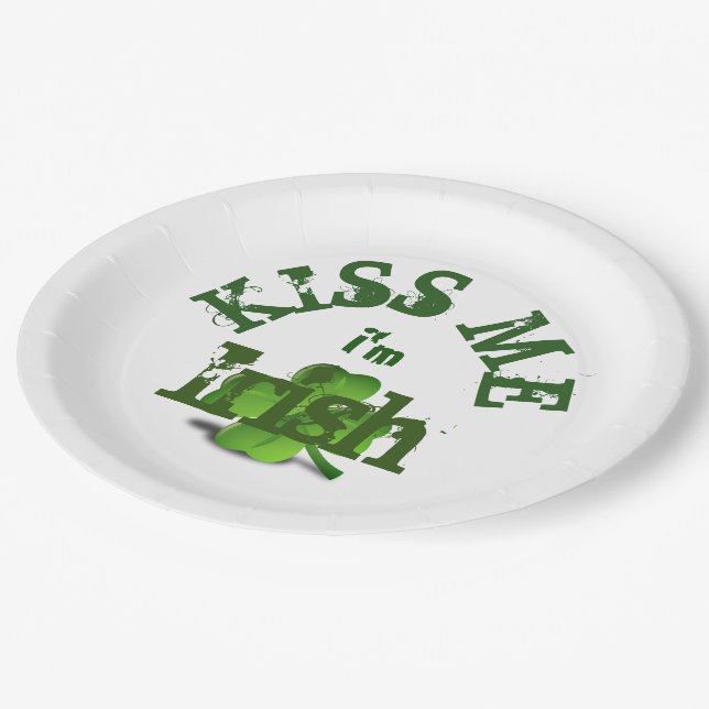 St Patricks Day Green Shamrock Kiss Me I'm Irish Paper Plate (Angled)