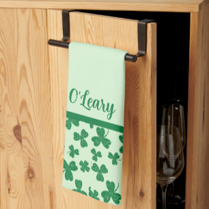 St. Patrick's Day Green Shamrock Monogrammed Tea Towel