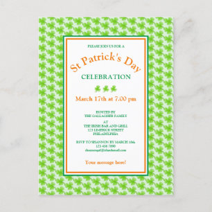 St Patrick's Day Green Shamrock Party Invitation Postcard
