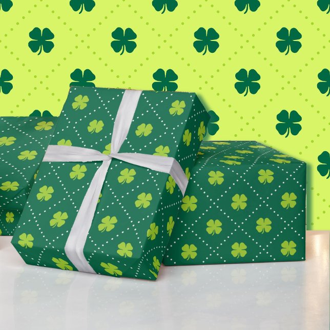 St Patrick's Day Green Shamrock Pattern Cute Wrapping Paper (Creator Uploaded)