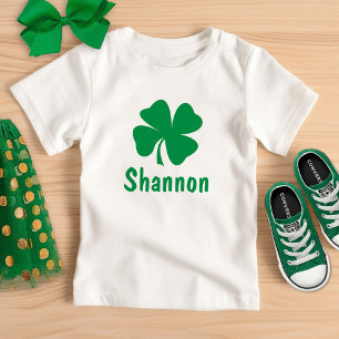 St. Patrick's Day Green Shamrock Personalised Name Baby T-Shirt