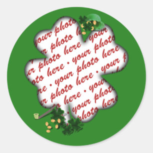 St Patrick's Day Green Shamrock Photo Frame Classic Round Sticker