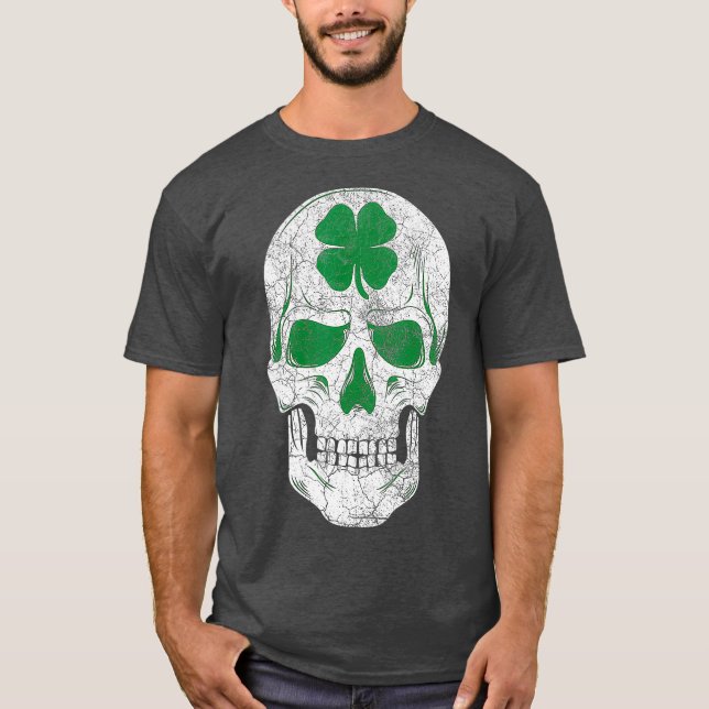 St Patricks Day Green Shamrock Skull Irish Gift T-Shirt (Front)