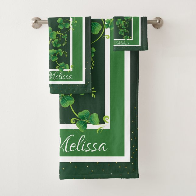 St. Patrick's Day Green Shamrock Vine Irish Party  Bath Towel Set (Insitu)