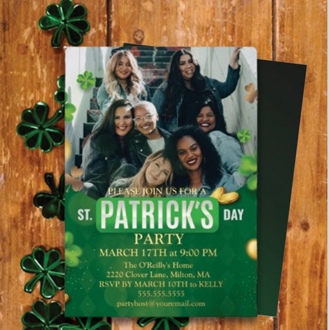 St. Patrick's Day Green Shamrock Vine Irish Party  Foil Holiday Card (Creator Uploaded)