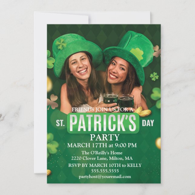 St. Patrick's Day Green Shamrock Vine Irish Party  Invitation (Front)