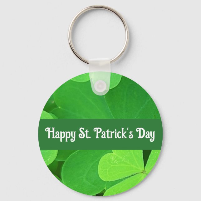 St. Patrick's Day Green Shamrocks and Clovers      Key Ring (Front)