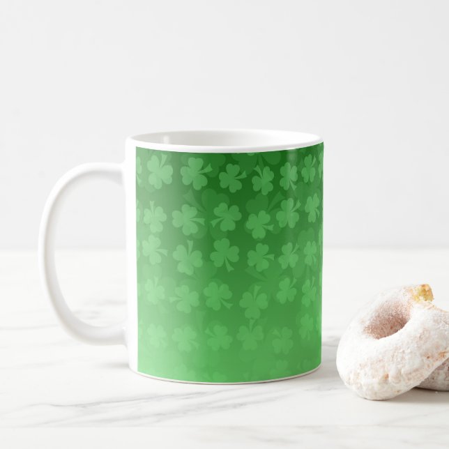 St. Patrick's Day green shamrocks ombre pattern Coffee Mug (With Donut)