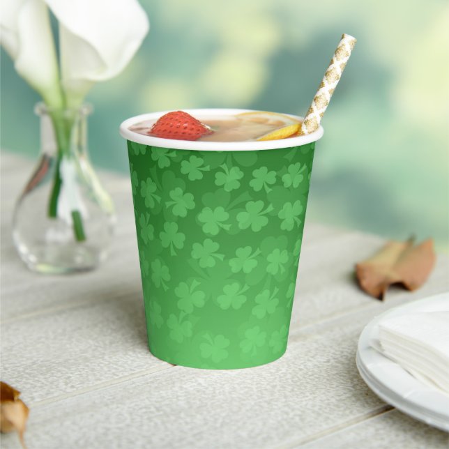 St. Patrick's Day green shamrocks ombre pattern Paper Cups (Insitu)