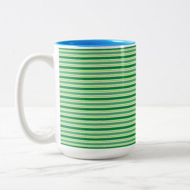 St. Patrick's Day Green Stripes Pattern-54608 Two-Tone Coffee Mug (Left)