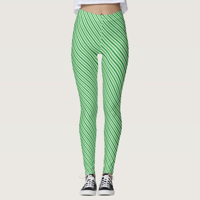 St. Patrick's Day Green Stripes Pattern Leggings (Front)