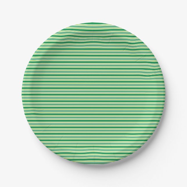 St. Patrick's Day Green Stripes Pattern Paper Plate (Front)