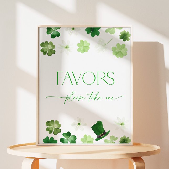 St. Patricks Day Green Take a Favour Pedestal Sign (St. Patricks Day green shamrock Favors Sign)