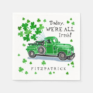 St. Patrick's Day Green Vintage Truck Add Name Napkin