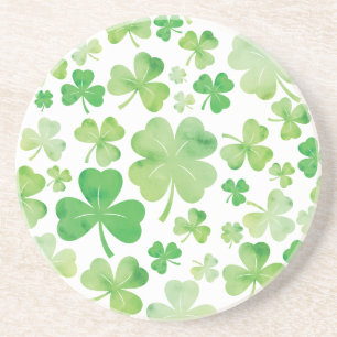 St Patricks Day Green Watercolour Shamrock Pattern Coaster