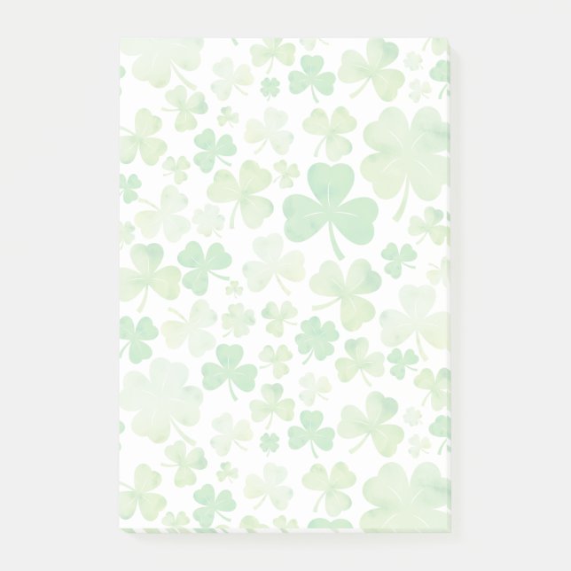 St Patricks Day Green Watercolour Shamrock Pattern Post-it Notes (Front)