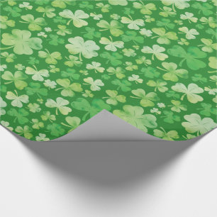 St Patricks Day Green Watercolour Shamrock Pattern Wrapping Paper
