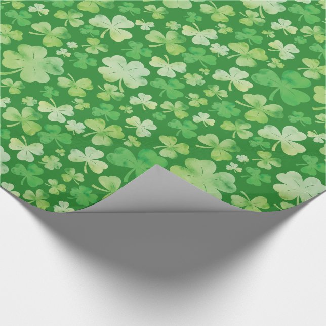 St Patricks Day Green Watercolour Shamrock Pattern Wrapping Paper (Corner)