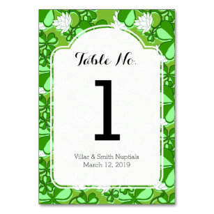 St. Patrick's Day Green Wedding Table Shamrock Table Number