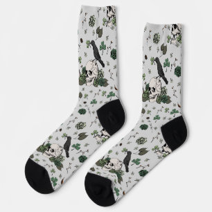 St Patrick's Day Grey & Green Skulls & Roses Socks