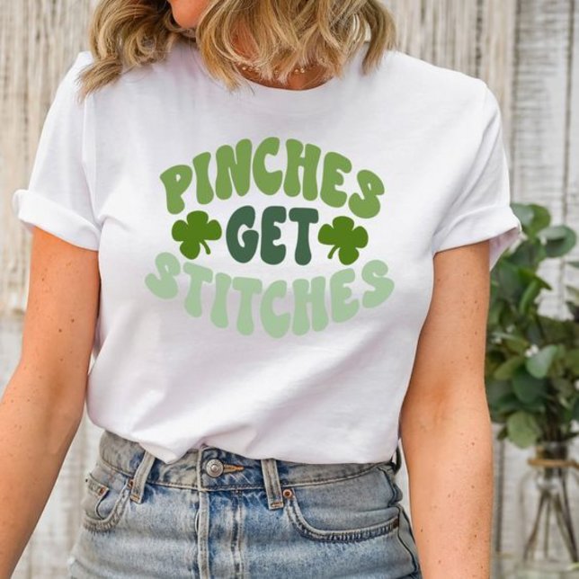 St Patrick's Day Groovy Pinches Get Stitches Shirt (Embrace the spirit of St. Patrick's Day with our "St. Patrick's Day Groovy Pinches Get Stitches)