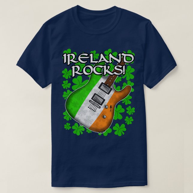 St Patricks Day Guitar Irish Flag Ireland Rocks Gu T-Shirt (Design Front)