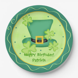 St. Patrick's Day Happy Birthday Name Personalised Paper Plate