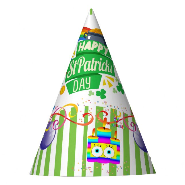 St. Patrick's Day  Happy Birthday Paper Party Party Hat (Front)