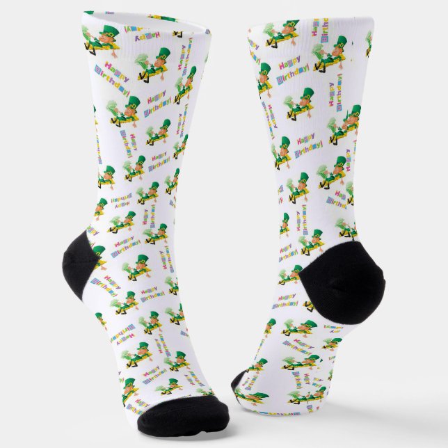 St. Patrick's Day Happy Birthday Socks  (Angled)