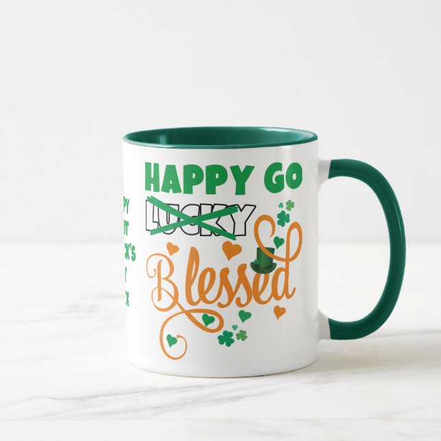 St Patrick's Day HAPPY GO Lucky BLESSED Christian Mug (Right)