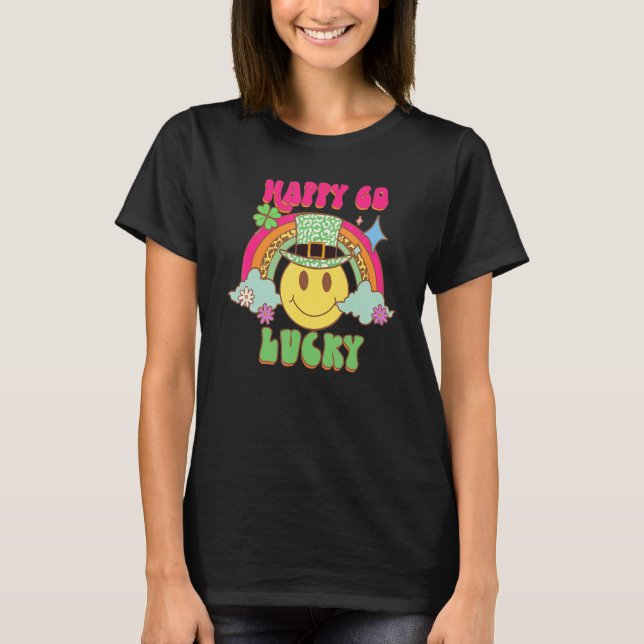 St Patricks Day Happy Go Lucky Rainbow Happy Face  T-Shirt (Front)