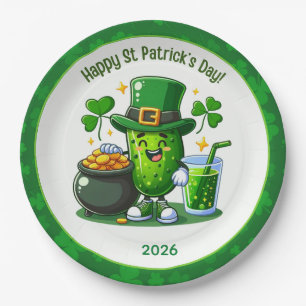 St Patricks Day Happy Pickle Paper Plate