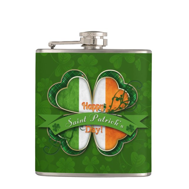 St. Patrick's Day - Happy St. Patrick's Day Hip Flask (Front)