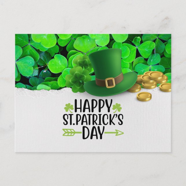 St. Patrick's Day Happy with Shamrock  Holiday Postcard (Front)