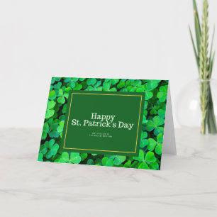 St. Patrick's Day Happy with Shamrock on green Holiday Card
