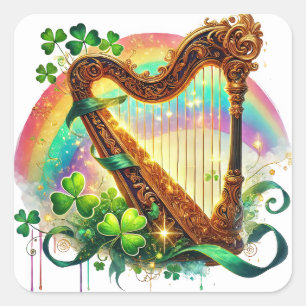 St Patricks Day Harp Illustration Square Sticker