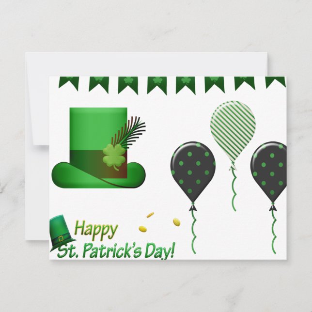 St Patricks' Day Hat and Balloons  Card (Front)
