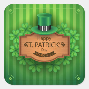 St. Patrick's Day - Hat & Clovers Square Sticker
