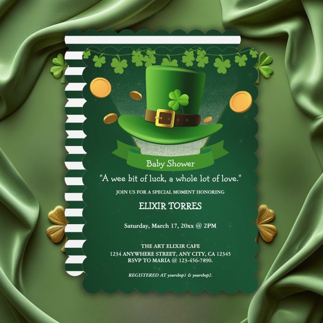 St. Patrick's Day Hat Shamrock Gold Baby Shower Invitation (Creator Uploaded)
