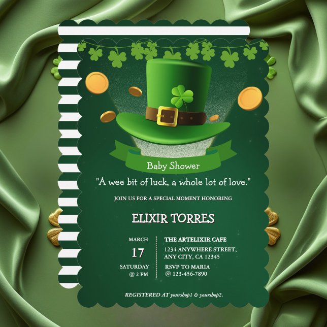 St. Patrick's Day Hat Shamrock Gold Baby Shower Invitation (Creator Uploaded)