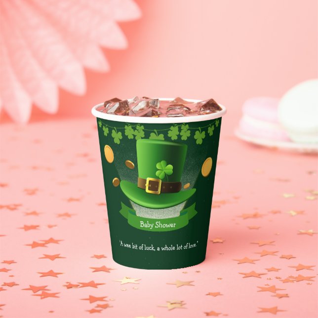 St. Patrick's Day Hat Shamrock Gold Baby Shower Paper Cups (Insitu)