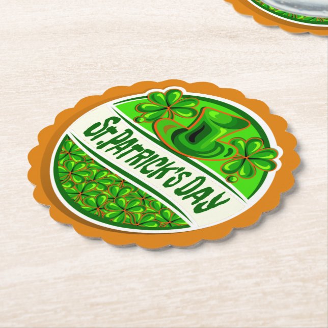 St Patrick's Day Hat Shamrocks Green Orange Paper Coaster (Angled)