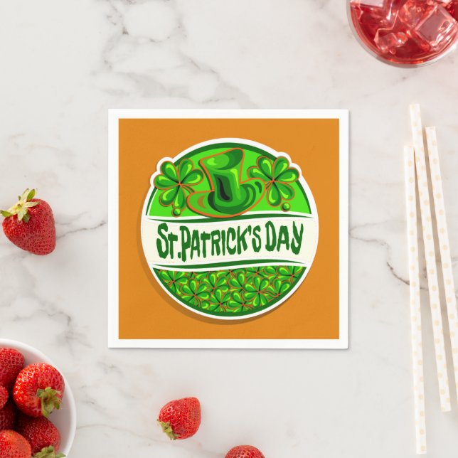 St Patrick's Day Hat Shamrocks Green Orange Small Napkin (Insitu)