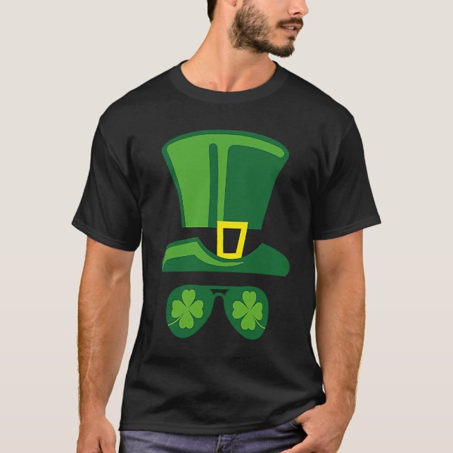 St Patrick's Day Hat Sunglasses Shamrocks T-Shirt (Front)